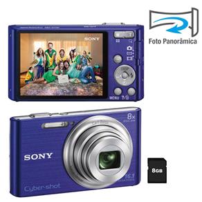 Câmera Digital Sony Cyber-shot DSC-W730 Azul com 16.1 MP, Zoom Óptico de 8x, LCD de 2,7", Foto Panorâmica 360º, Vídeos HD + Cartão SD de 8Gb