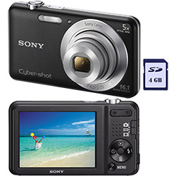 Câmera Digital Sony Cyber-shot DSC-W710 16.1 MP Zoom 5x Cartão de Memória 4GB Preta