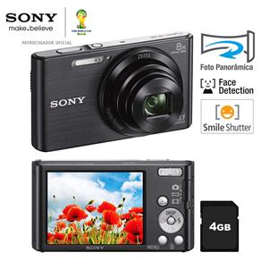 Câmera Digital Sony Cyber-shot DSC-W830 Preta - 20.1 MP, LCD de 2.7", Zoom Óptico de 8x, Foto Panorâmica, Vídeo HD + Cartão de 4GB