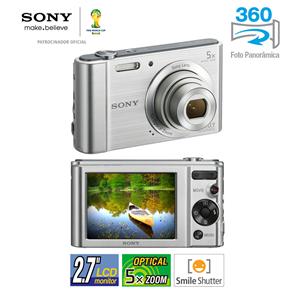 Câmera Digital Sony Cyber-Shot DSC-W800 Prata - 20.1 MP, LCD 2.7", Zoom Óptico de 5x, Estabilizador de Imagem, Foto Panorâmica e Vídeo HD