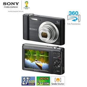 Câmera Digital Sony Cyber-Shot DSC-W800 Preta - 20.1 MP, LCD 2.7", Zoom Óptico de 5x, Estabilizador de Imagem, Foto Panorâmica e Vídeo HD