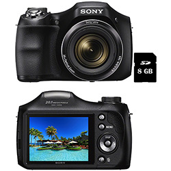 Câmera Digital Sony DSC-H200 20.1MP 26x Zoom Óptico Foto Panorâmica Preta + Cartão de 8GB
