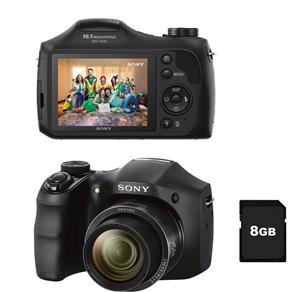 Câmera Digital Sony DSC-H100/B Preta C/ 16.1MP, LCD 3.0", Zoom Óptico de 21X, Detector de Face e Sorriso, Foto Panorâmica 360° e Vídeo HD + Cartão 8GB