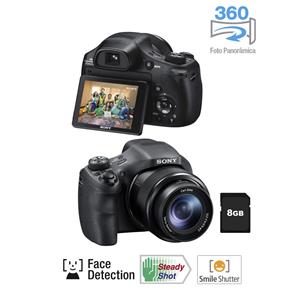 Câmera Digital Sony DSC-HX300 Preta 20.4 MP, Foto 3D, Zoom de 50x, Lentes Carl Zeiss, LCD 3,0", Visor EVF de 0,2", Vídeos Full HD + Cartão de 8Gb