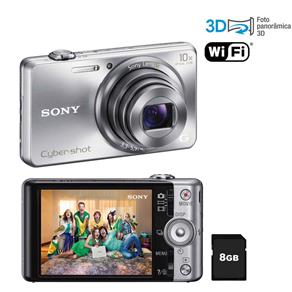Câmera Digital Sony DSC-WX200 Prata 18.2 MP, LCD de 2,7", Zoom Óptico de 10x, Foto Panorâmica 360º e 3D, Wi-Fi, Vídeos HD + Cartão 8GB