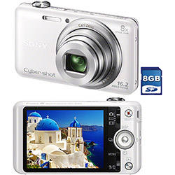 Câmera Digital Sony DSC-WX60 16.2 MP Zoom Óptico 8x 3D Foto Panorâmica Vídeos HD Branca Cartão de Memória 8GB