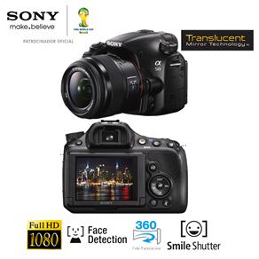 Câmera Digital Sony DSLR SLT-A58 Preta com 20.1MP, LCD 2.7", Foto Panorâmica, Detector de Face e Sorriso, Lente SAL1855 e Videos Full HD
