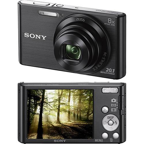 Câmera Digital Sony W830 20.1MP, 8x Zoom Óptico, Foto Panorâmica, Vídeos HD, Lentes Carl Zeiss, Preta, Cartão de Memória 4GB