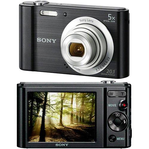 Câmera Digital Sony W800 20.1MP 5x Zoom Óptico 29MB Foto Panorâmica Vídeos HD - Preto