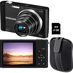 Câmera Digital ST200 Samsung 16.1MP C/ 10x Zoom Óptico Cartão 4GB Preta + Bolsa Samsung
