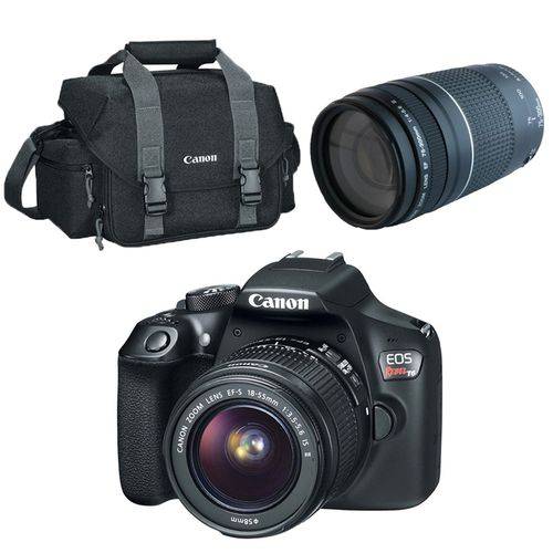 Tudo sobre 'Câmera Digital T6 18mp EOS 18-55mm + Lente Profissional EF75-300 F4-5.6III e Bolsa | Canon'