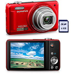 Câmera Digital Olympus VR-330 14MP, 12.5x Zoom Óptico Cartão 4GB Vermelha