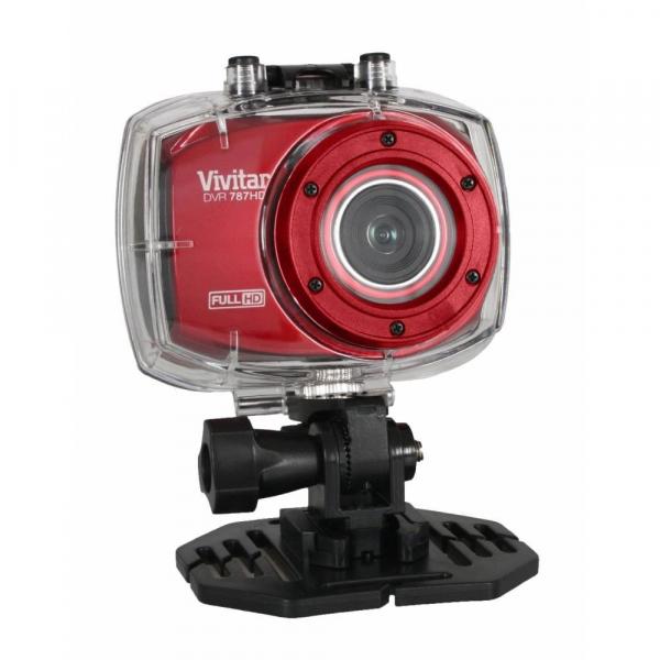 Câmera Filmadora de Ação Vivitar DVR787HD Vermelha, com Caixa Estanque e Acessórios