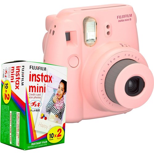 Câmera Instantânea Fujifilm Instax Mini 8 Rosa + Pack 20 Filmes Instax