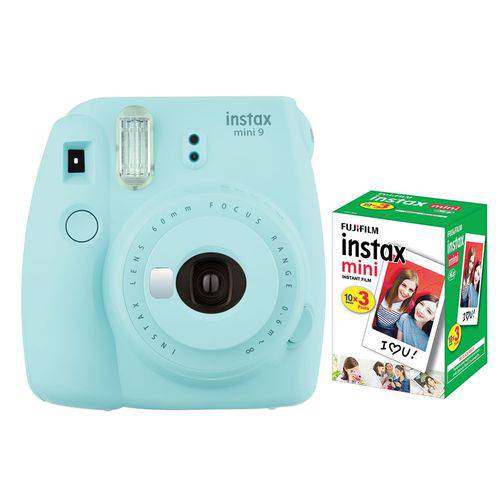 Câmera Instantânea Fujifilm Instax Mini 9 Azul Aqua + Pack 30 Fotos