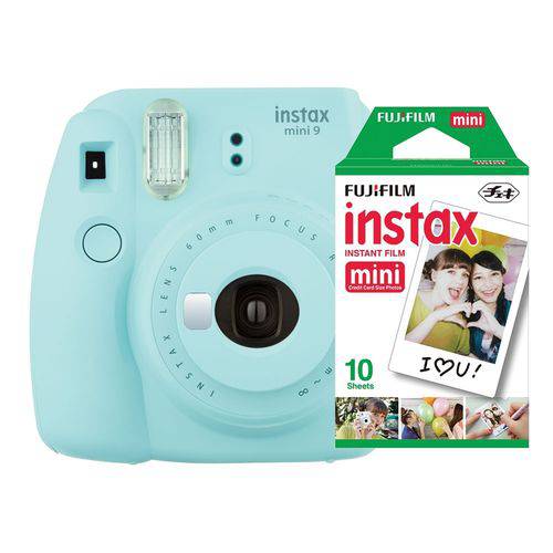 Câmera Instantânea Fujifilm Instax Mini 9 Azul Aqua + Pack 10 Fotos