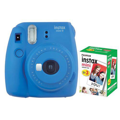 Câmera Instantânea Fujifilm Instax Mini 9 Azul Cobalto + Pack 30 Fotos