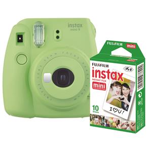 Câmera Instantânea Fujifilm Instax Mini 9 Verde Lima + Filme Instantâneo Fujifilm Instax Mini Pacote com 10 Fotos