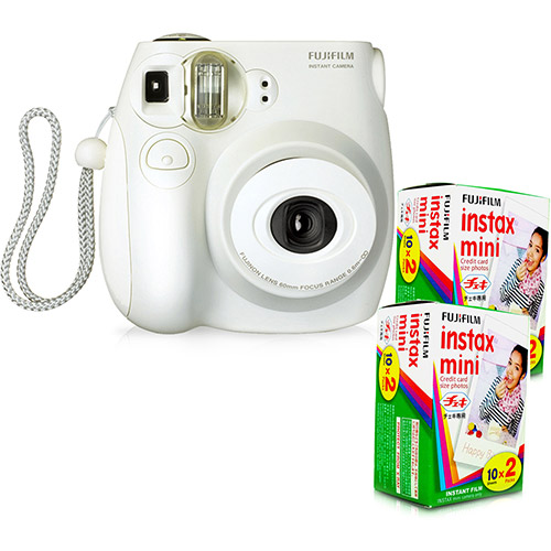 Câmera Instantânea Instax Mini 7S Branca com Lentes Fujinon, Disparador Eletrônico, Flash Automático, Tamanho das Imagens de 6x9cm + 2 Filmes Instantâneos Fujifilm Instax Mini para 20 Fotos cada