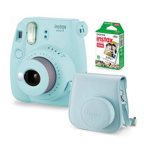 Câmera Instax Mini 9 Gelo Azul + Filme + Case Câmera