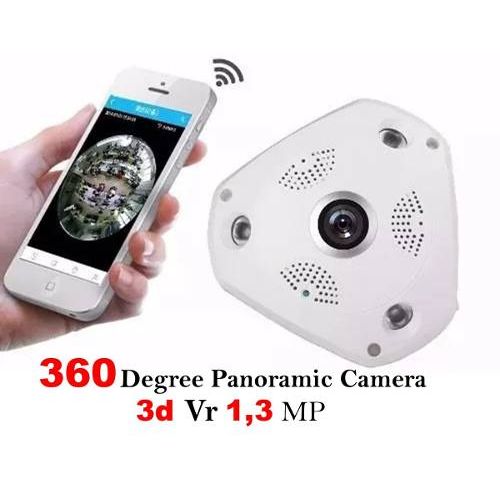 Camera Ip Hd Panoramica 360 Wifi Lente Olho de Peixe 1,3 Mp