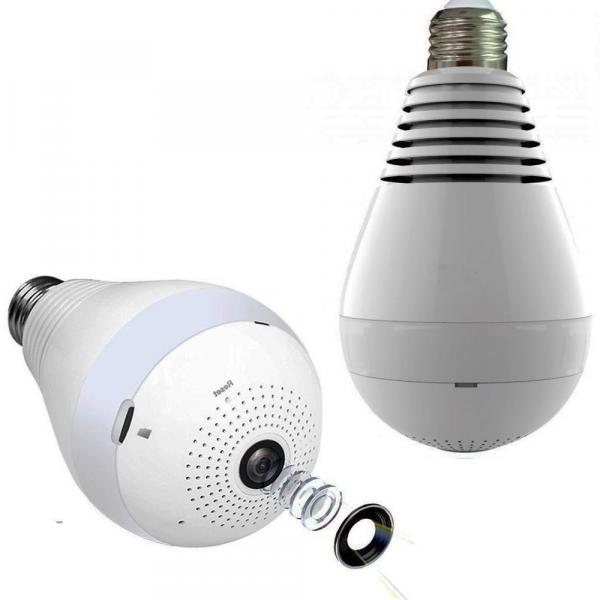 Tudo sobre 'Camera Ip Lampada Panoramica Seguraça Vr 360 Wifi Led V380 - Aq Shopping'