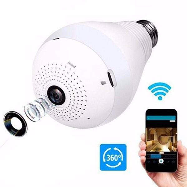 Camera Ip Panoramica Seguraça Lampada Vr 360 Espia Wifi - Vr Cam