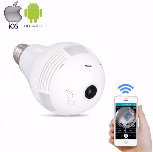 Câmera Ip Segurança Lâmpada Vr 360 Panorâmica Espiã Wifi V380 - Vr360