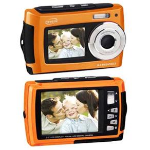 Tudo sobre 'Câmera Newlink CD110 Laranja com LCD Frontal 1,8” e LCD Traseiro 3.0”, 16.1MP, Zoom Digital 4x e à Prova D'água'