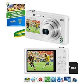 Câmera Samsung Smart DV2014F Branca - 16.1 MP, LCD Duplo Frontal 1.5” e Traseiro de 2.7”, 5x Zoom Óptico, Wi-Fi, Vídeo HD + Cartão de 8GB