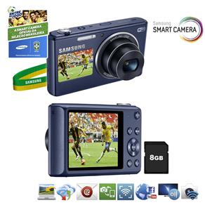 Câmera Samsung Smart DV2014F Preto Cobalto – 16.1 MP, LCD Duplo Traseiro de 2.7” e Frontal 1.5”, Wi-Fi , Zoom Óptico 5x, Vídeo HD + Cartão de 8GB