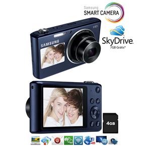 Câmera Samsung Smart DV150F Preto Cobalto - Wi-Fi Embutido, Smart 2.0, Duplo Visor, 16.1 MP, Zoom 5x, Vídeos HD, Estabilizador de Imagem + Cartão 4GB