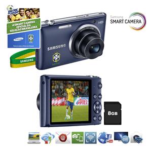 Câmera Samsung Smart ST2014F Preto Cobalto – 16.2MP, LCD 3.0”, Zoom Óptico de 5x, Wi-Fi, Estabilizador de Imagem, Vídeo HD + Cartão de 8GB