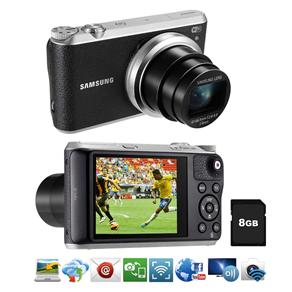 Câmera Samsung Smart WB350F Preta – 16.3MP, LCD Touch de 3.0" , 21x Zoom Óptico, Wi-Fi e NFC, Estabilizador de Imagem, Vídeo Full HD e Cartão de 8GB