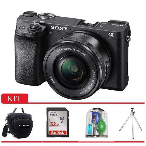 Câmera Sony A6300 com Lente 16-50mm 4k, Bolsa Sony, Tripé, Cartão 32gb, Kit Limpeza