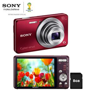 Câmera Sony Cyber-Shot DSC-W690 Vermelha C/ 16.1MP, LCD 3.0”, Zoom Óptico 10x, Foto Panorâmica, Vídeo HD, Detector de Face e Sorriso + Cartão 8GB