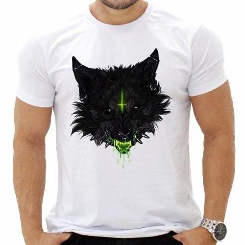Camisa Camiseta Geek Black Wolf (Branco, M)