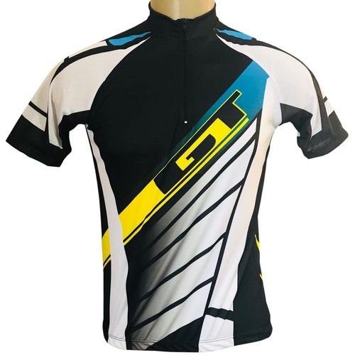 Tudo sobre 'Camisa Ciclismo Gt Preta e Branca Detalhes em Amarelo e Azul'