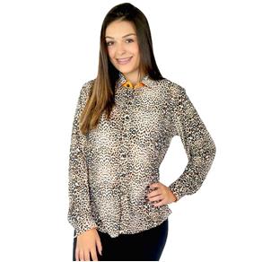 Camisa Feminina Estampa de Leopardo - MARROM - G