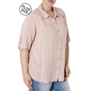 Camisa Manga Curta Plus Size Feminina Rosa Camisa Manga Curta Feminina Rosa 46