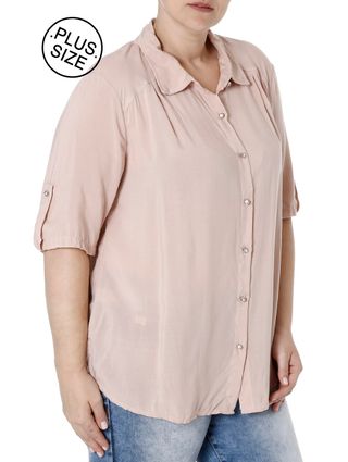 Camisa Manga Curta Plus Size Feminina Rosa