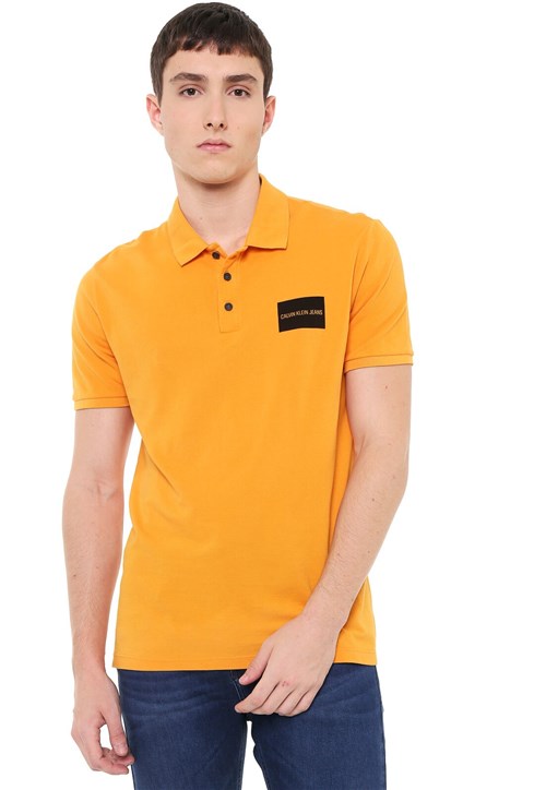 Camisa Polo Calvin Klein Jeans Reta Logo Amarela