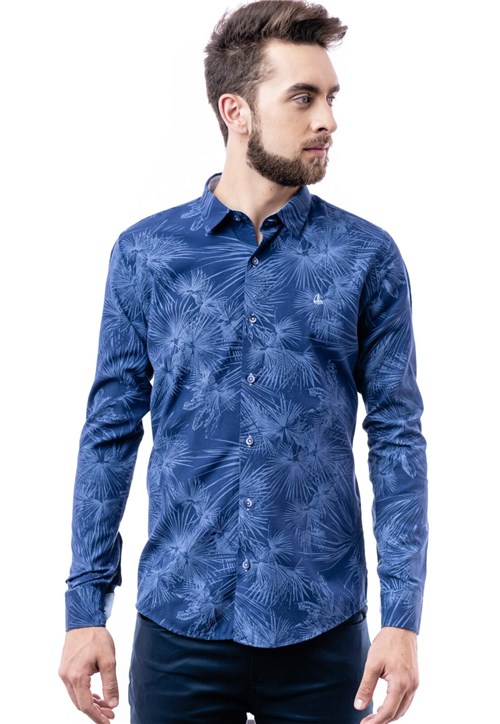 Camisa Porto & Co Manga Longa Slim Fit Azul