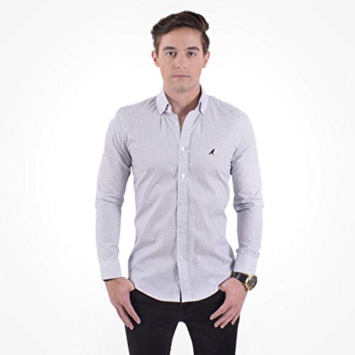 Camisa Social Masculina Slim Xadrez Branco 100221