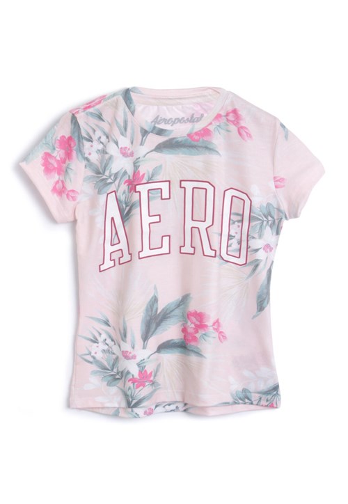 Camiseta Aeropostale Menina Floral Rosa