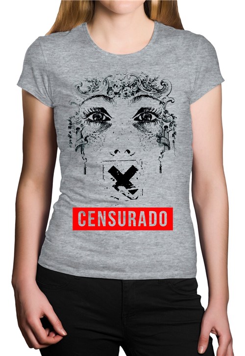 Camiseta Baby Look HShop Censurado - Cinza Mescla