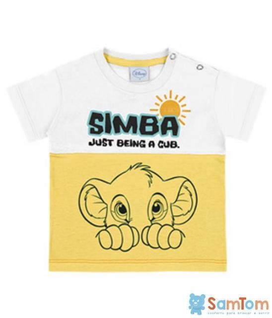 Camiseta Bebê Manga Curta Simba Branco Menino Fakini (M)