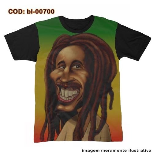 Camiseta Bob Marley Caricatura (Preto, P)