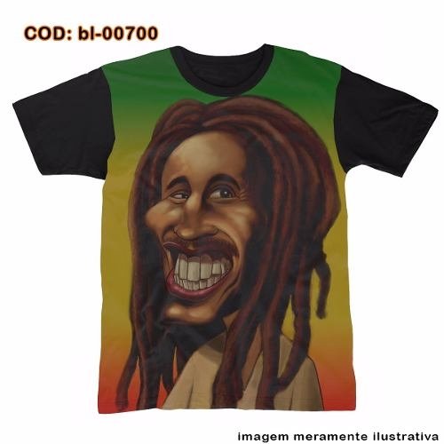 Camiseta Bob Marley Caricaturar (Preto, G)