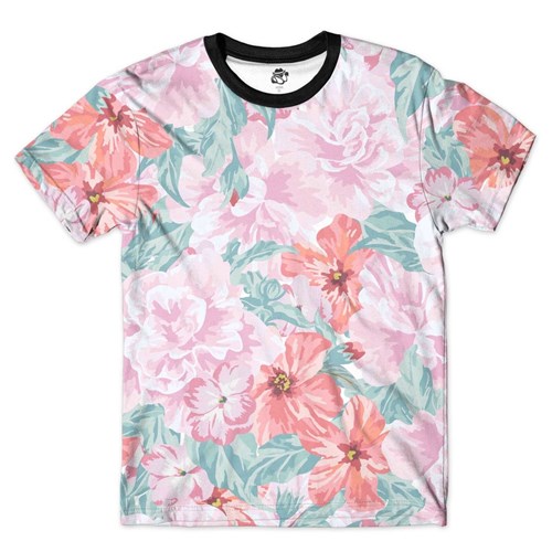 Camiseta BSC Floral Full Print Rosa